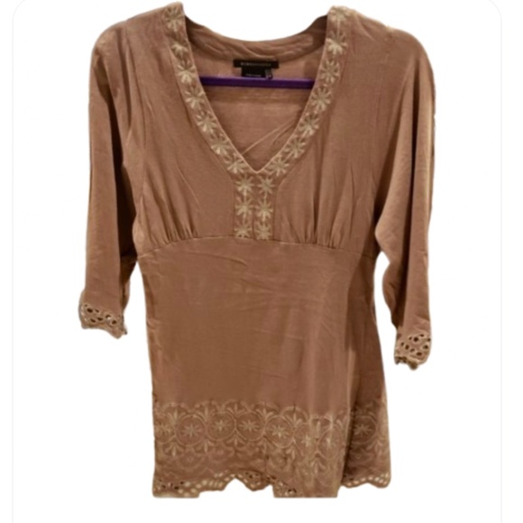 BCBG Max Azria Soft Brown Detailed Tunic Top. Sz M - Picture 1 of 9